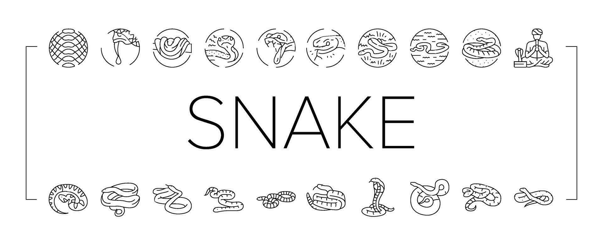 snake black serpent viper cobra icons set vector