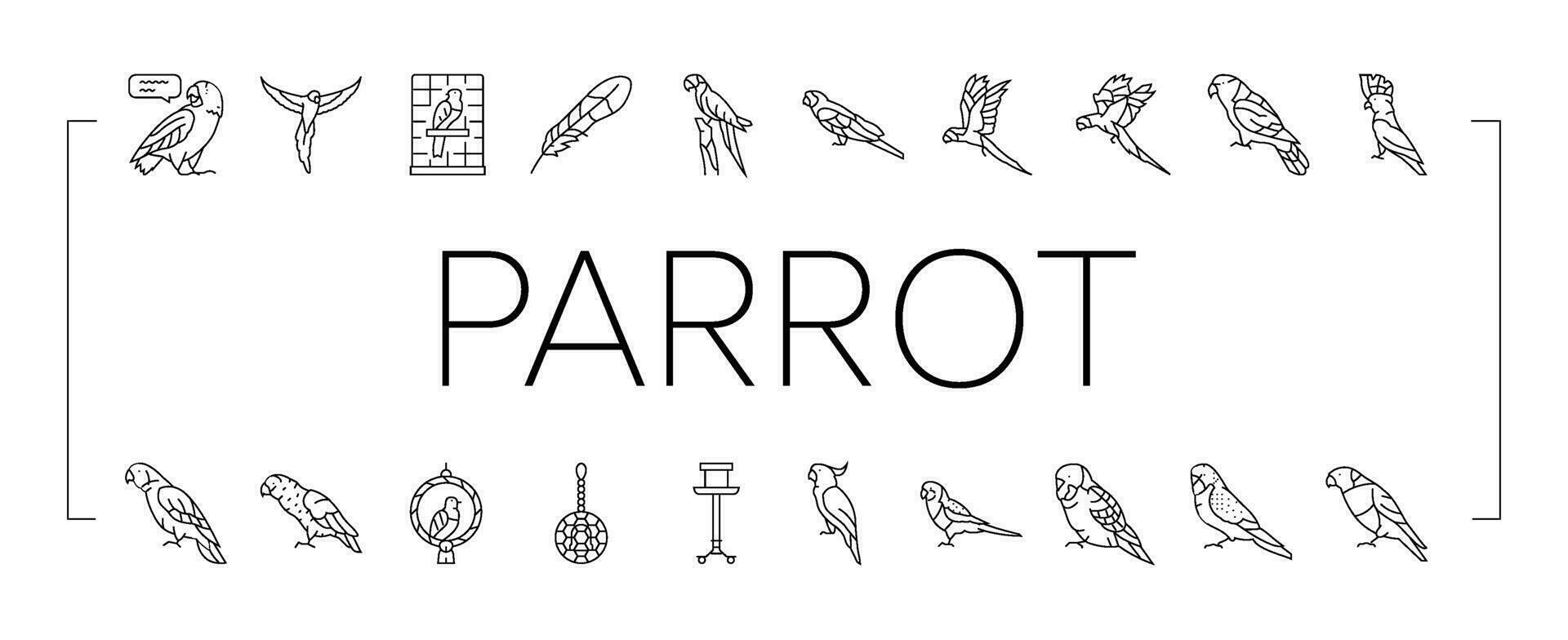 parrot bird blue animal tropical icons set vector