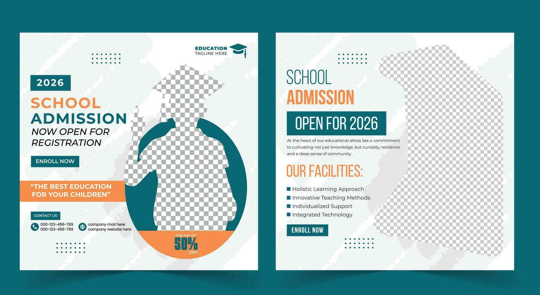 Back to school admission social media post background or education social media pack template. web banner and poster vector