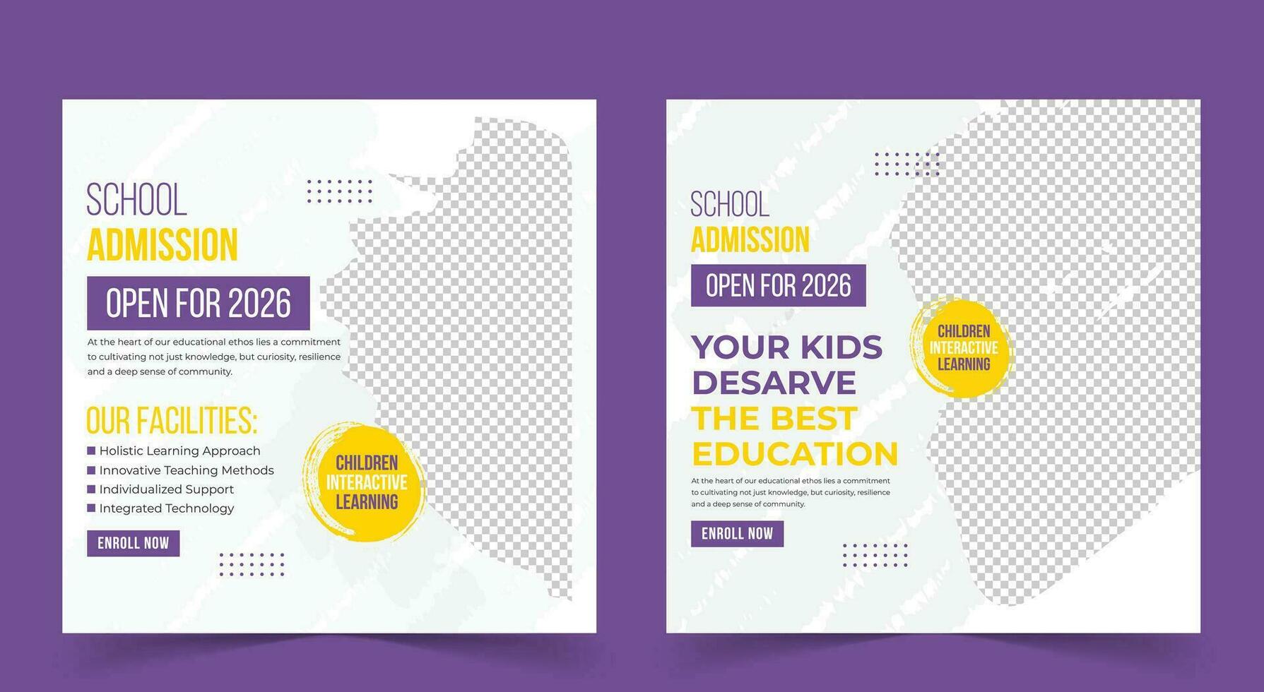 Back to school admission social media post background or education social media pack template. web banner and poster vector