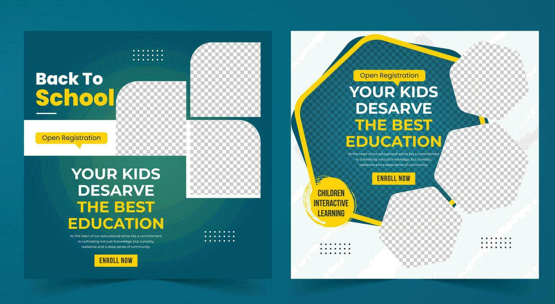 Back to school admission social media post background or education social media pack template. web banner and poster vector