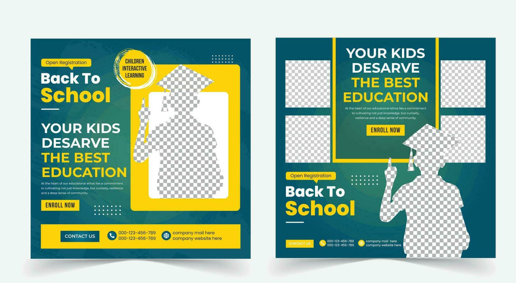 Back to school admission social media post background or education social media pack template. web banner and poster vector