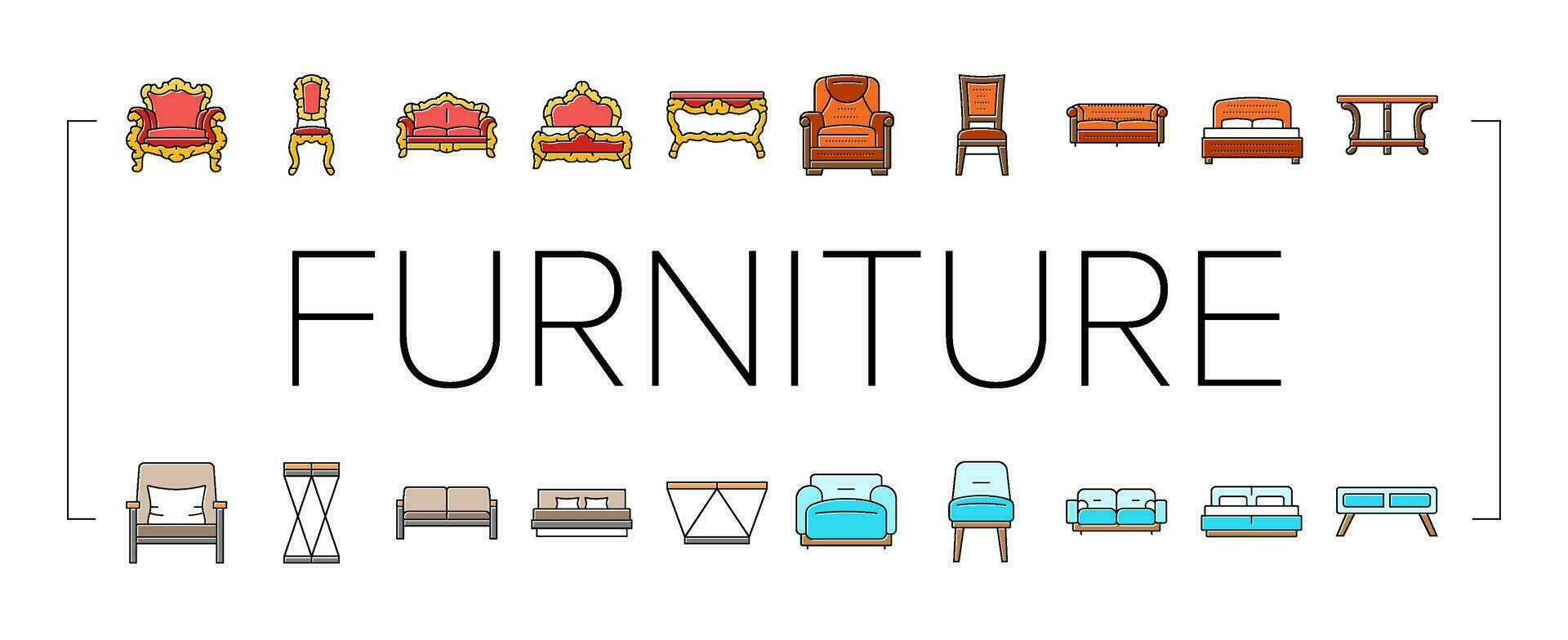 furniture luxury interior home icons set vector