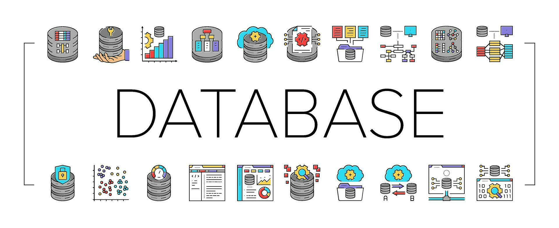 database administrator server icons set vector