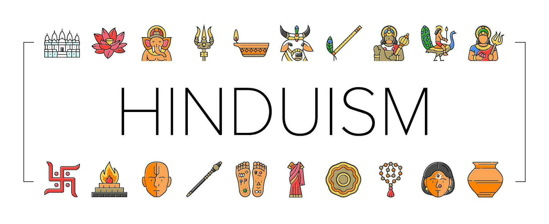 hinduism india hindu god religion icons set vector