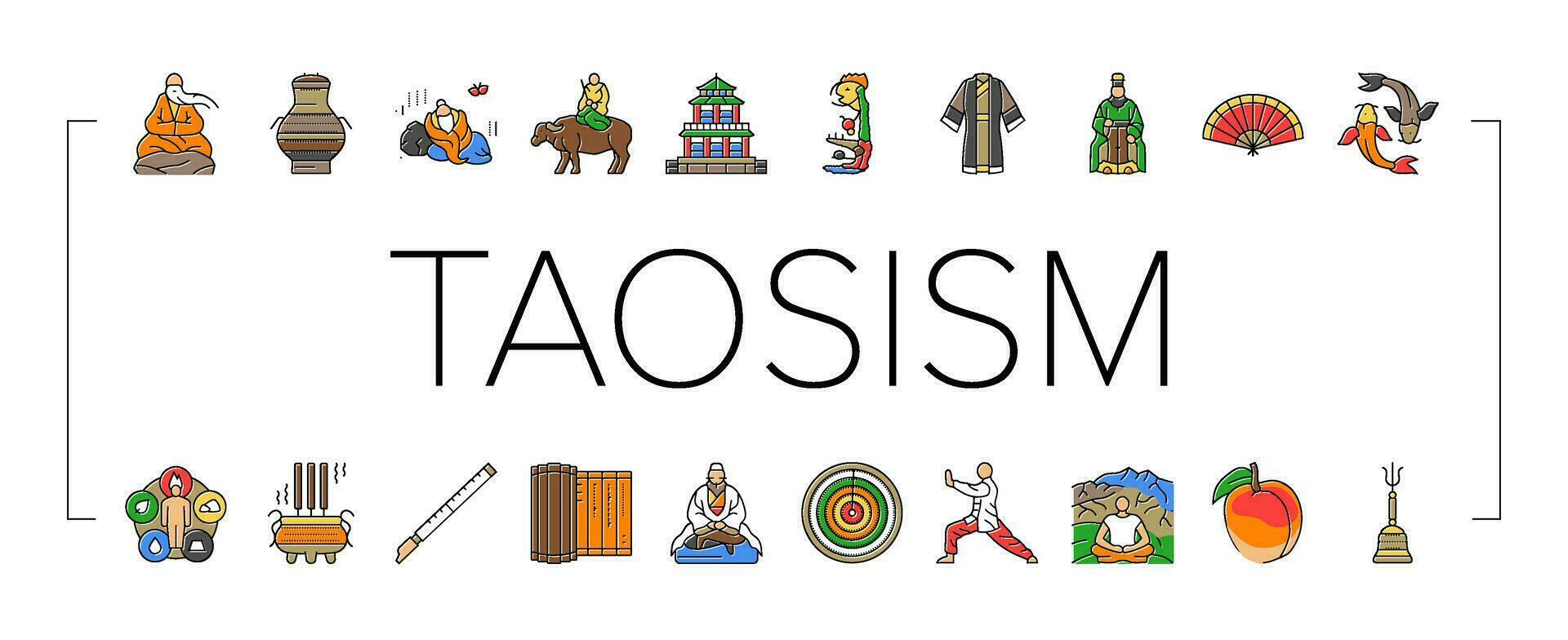 taoism yang yin ying chinese icons set vector