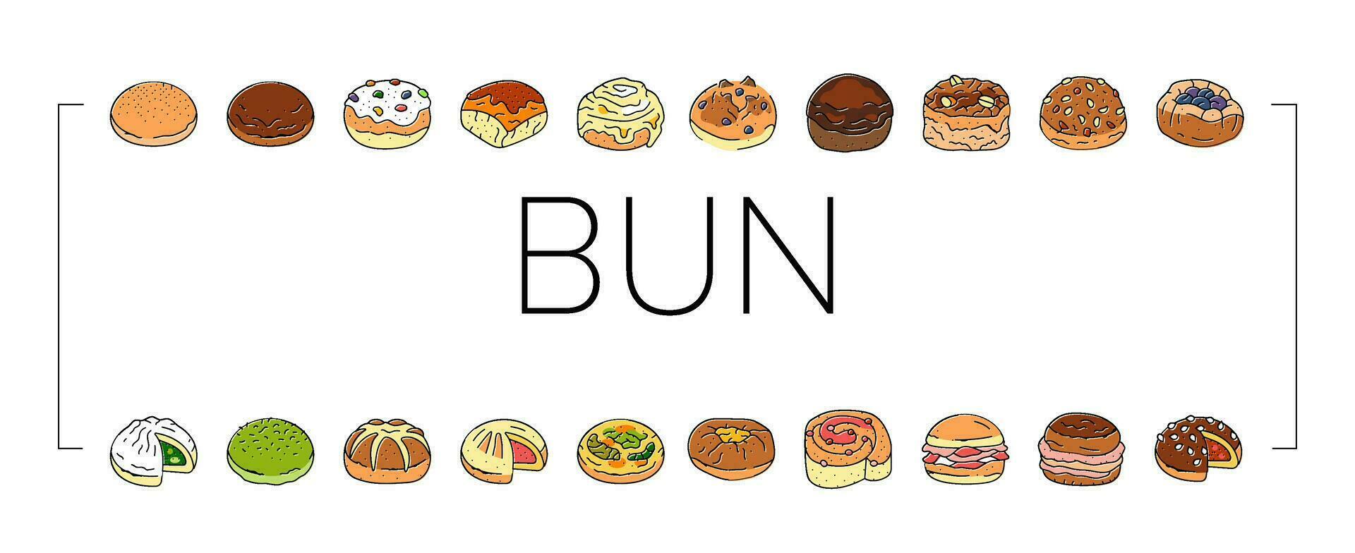 bun food meal bread icons set vector
