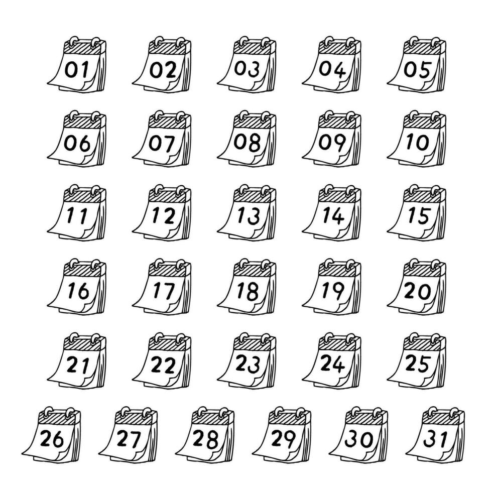 Simple handwritten date in classic style. Vector handwritten numbers calendar.