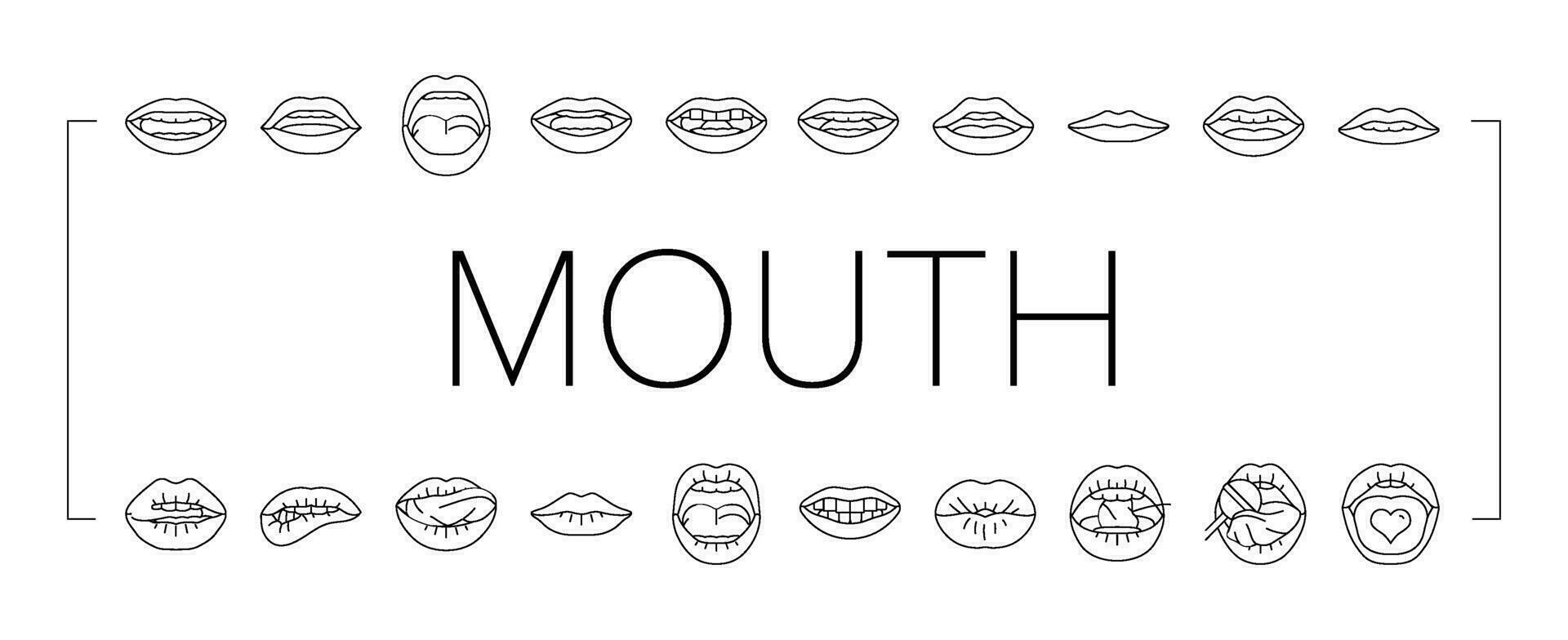 mouth character animation icons set vector