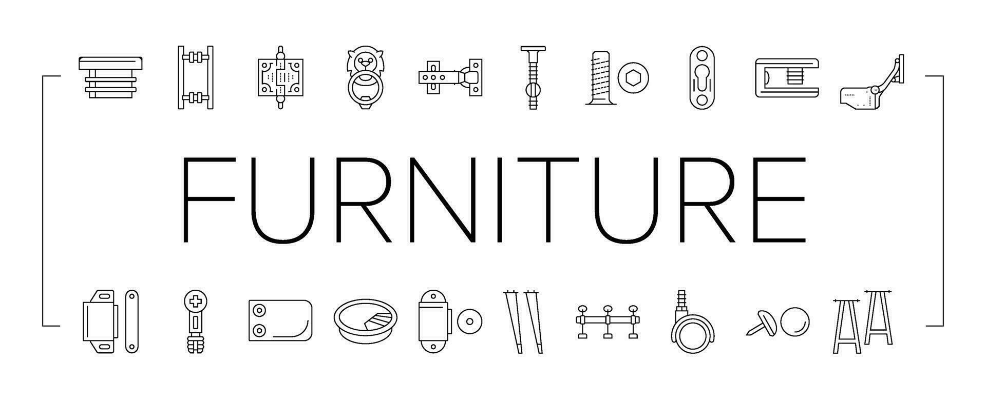 hardware furniture detail fitting icons set vector