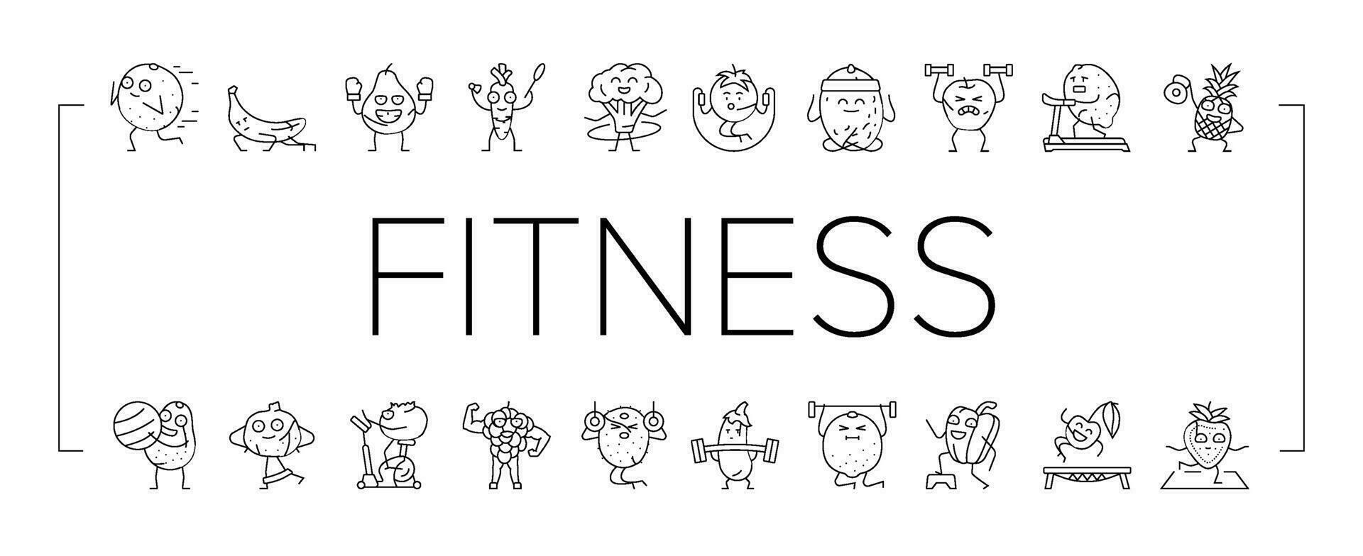 fitness character sport workout icons set vector