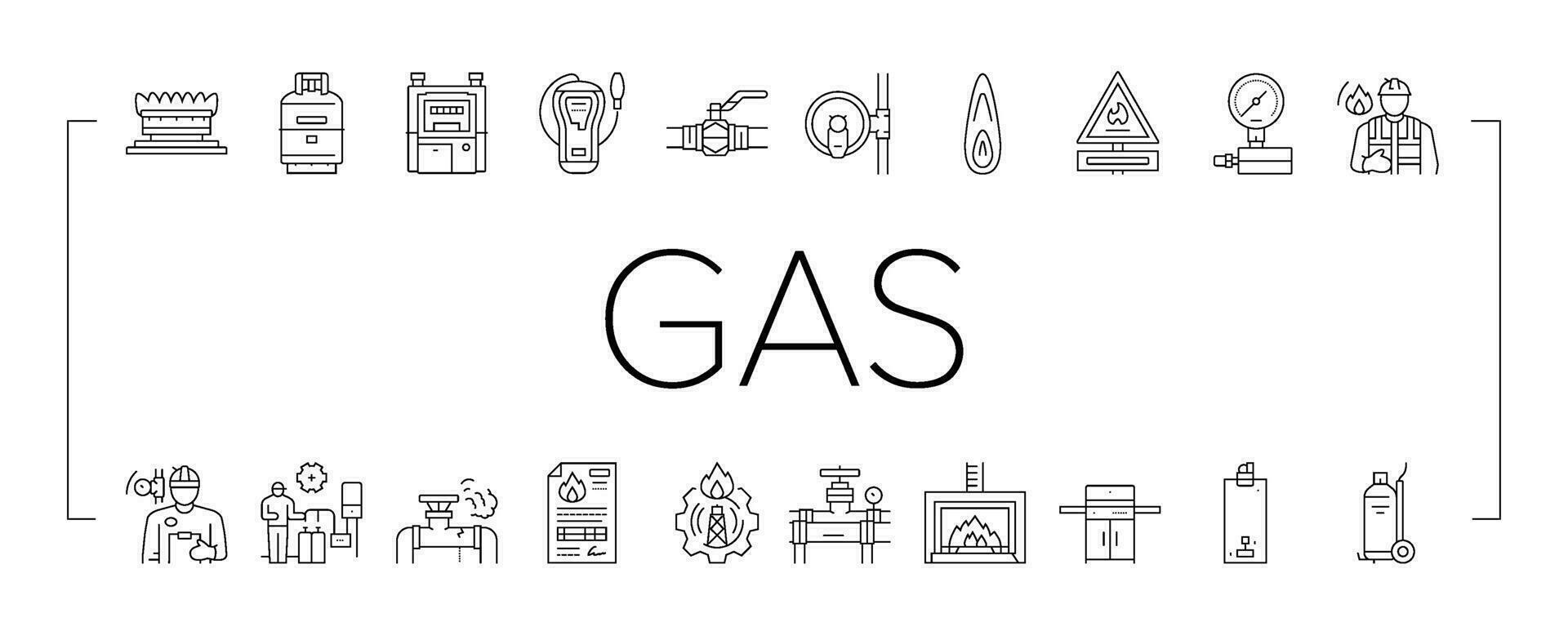 gas service energy power fuel icons set vector