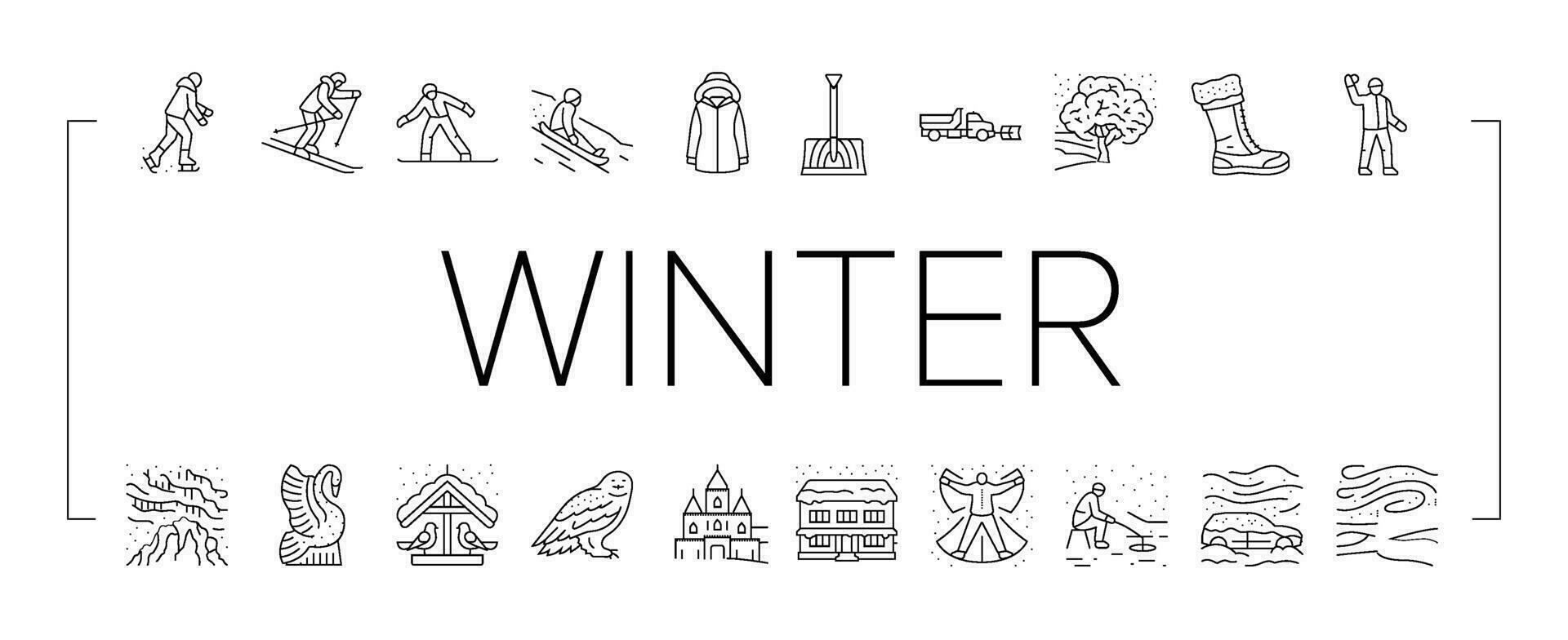 winter season snow cold holiday icons set vector