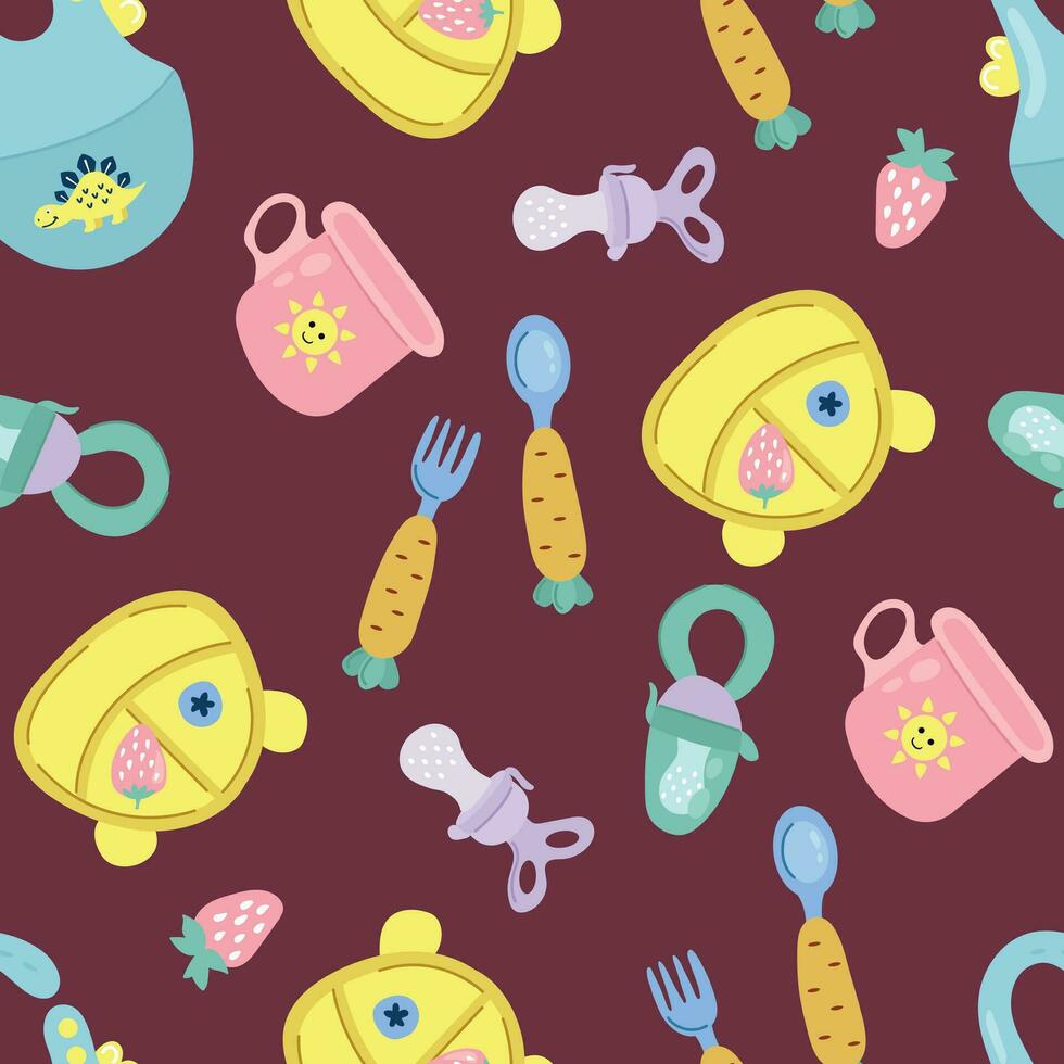 Seamless pattern with children's dishes. Design for fabric, textiles, wallpaper, packaging. vector