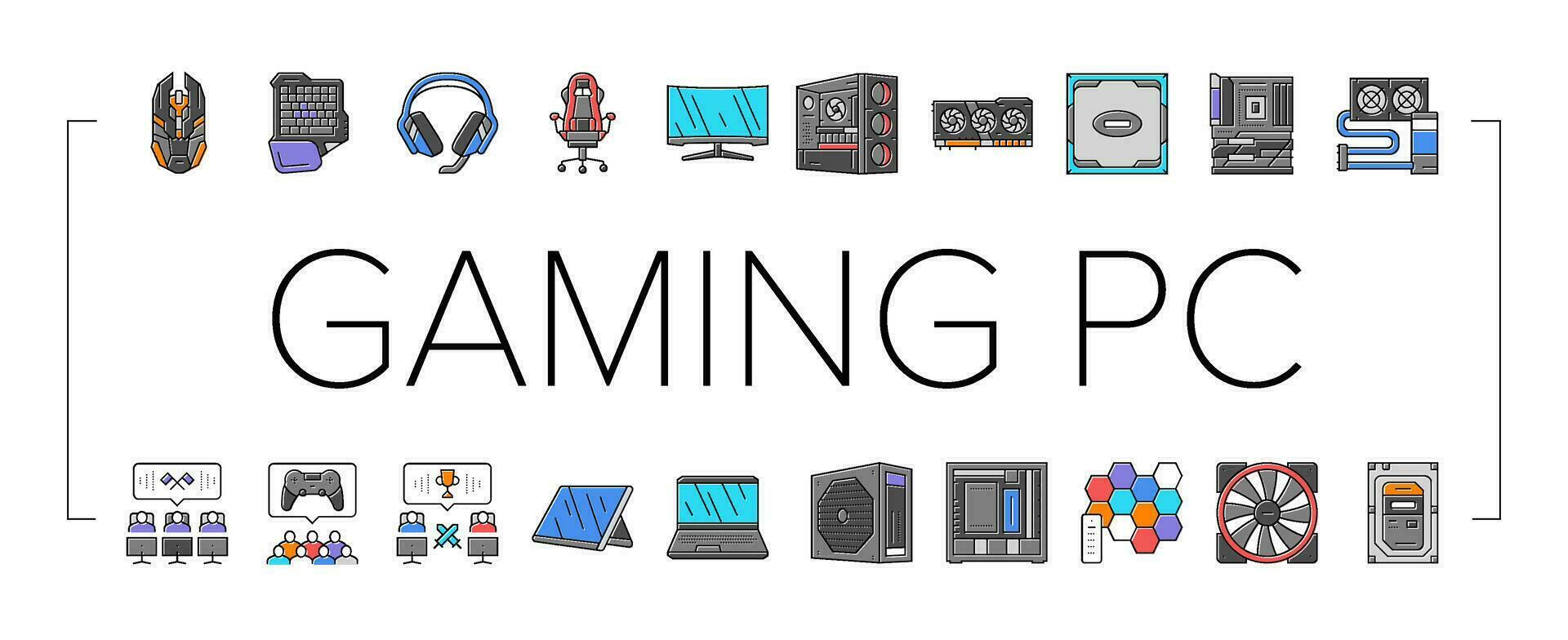 game pc gamer computer online icons set vector