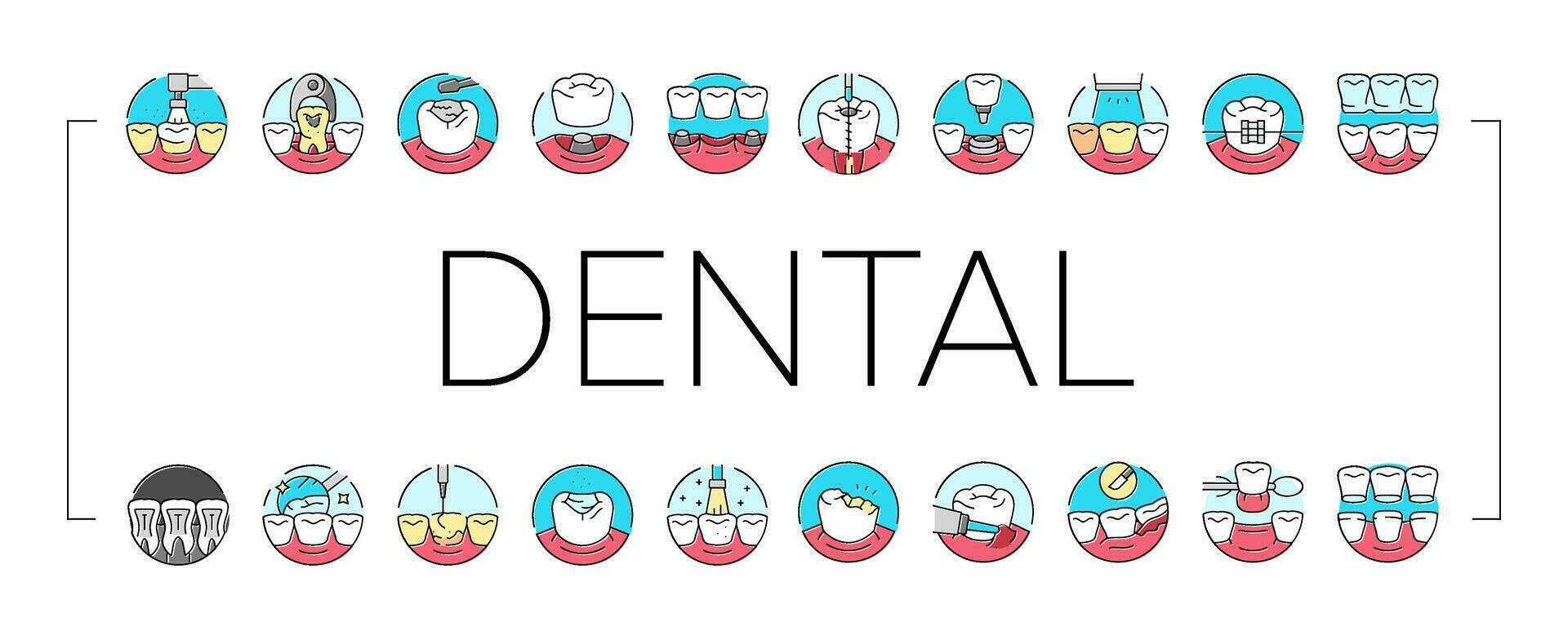 dental procedure clinic icons set vector
