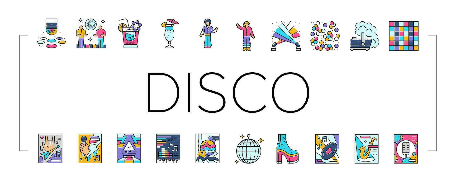 disco party music night dance icons set vector