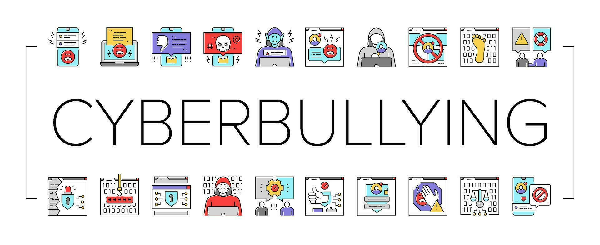 cyberbullying cyber online icons set vector