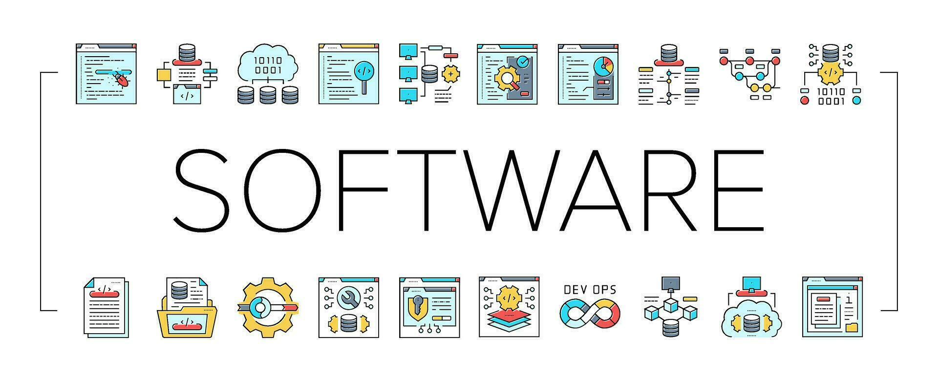 software engineer computer code icons set vector