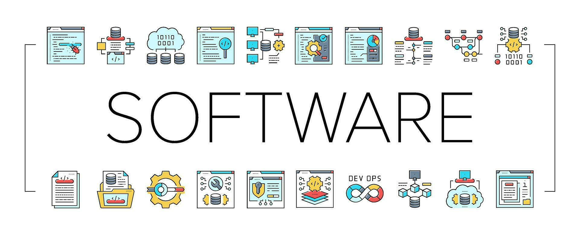 software ingeniero computadora código íconos conjunto vector