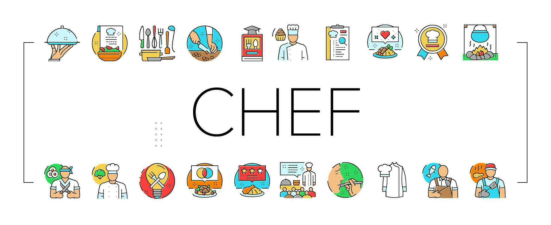 restaurant chef cooking food icons set vector