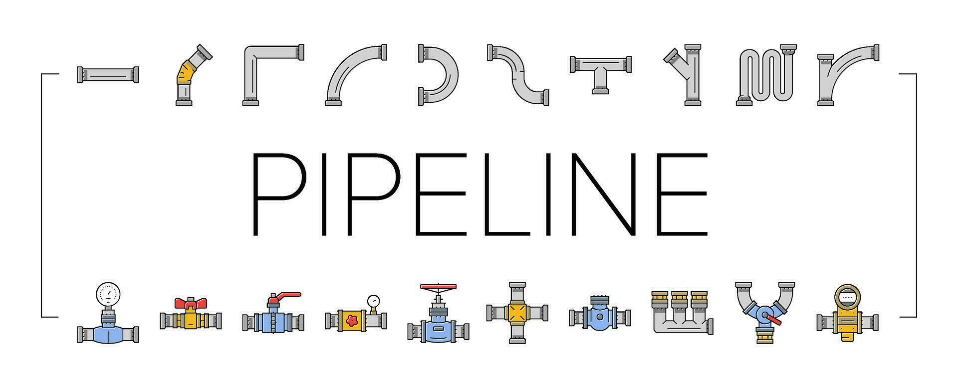 pipeline oil industry gas pipe icons set vector