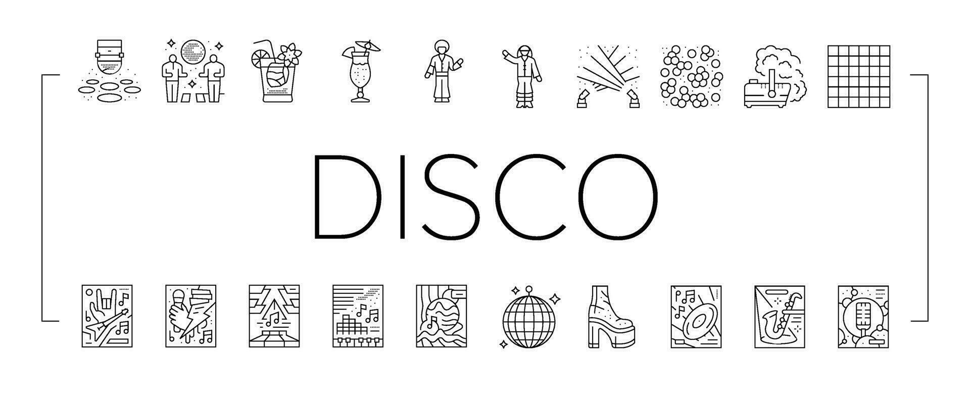 disco party music night dance icons set vector