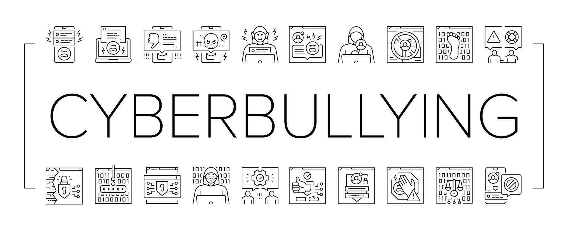 cyberbullying cyber online icons set vector