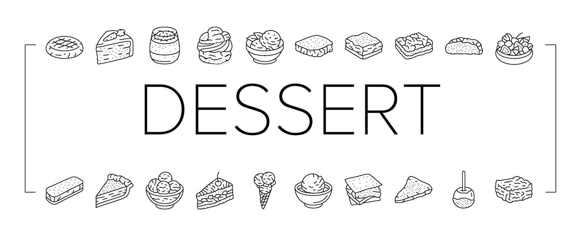 food dessert snack menu icons set vector