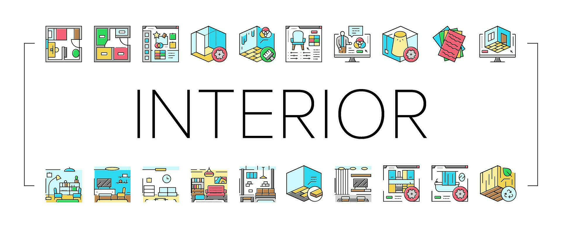 interior diseñador oficina íconos conjunto vector