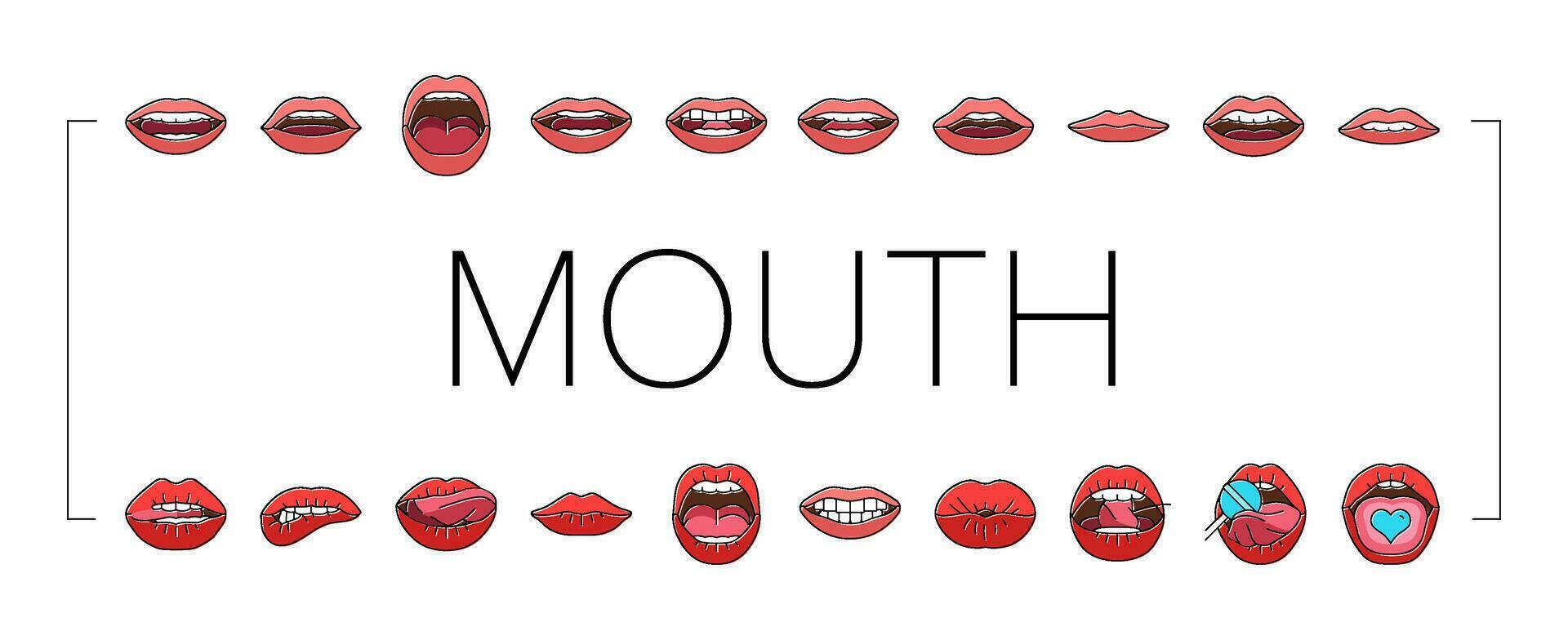 mouth character animation icons set vector