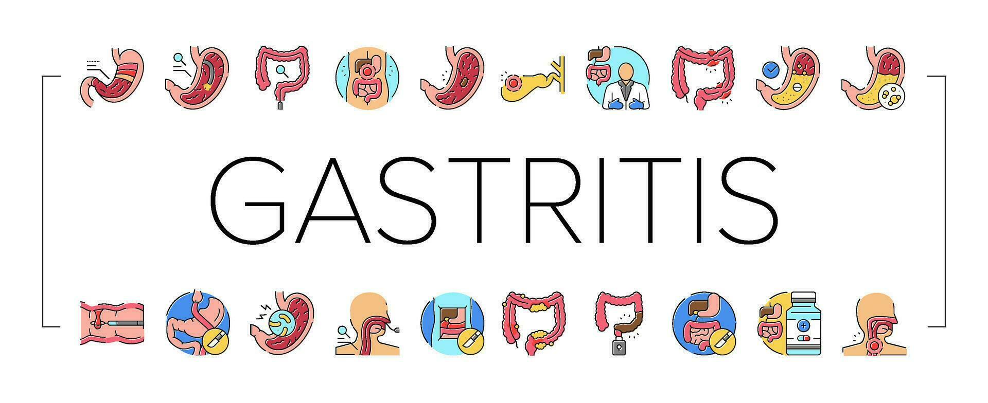 gastroenterologist doctor stomach icons set vector