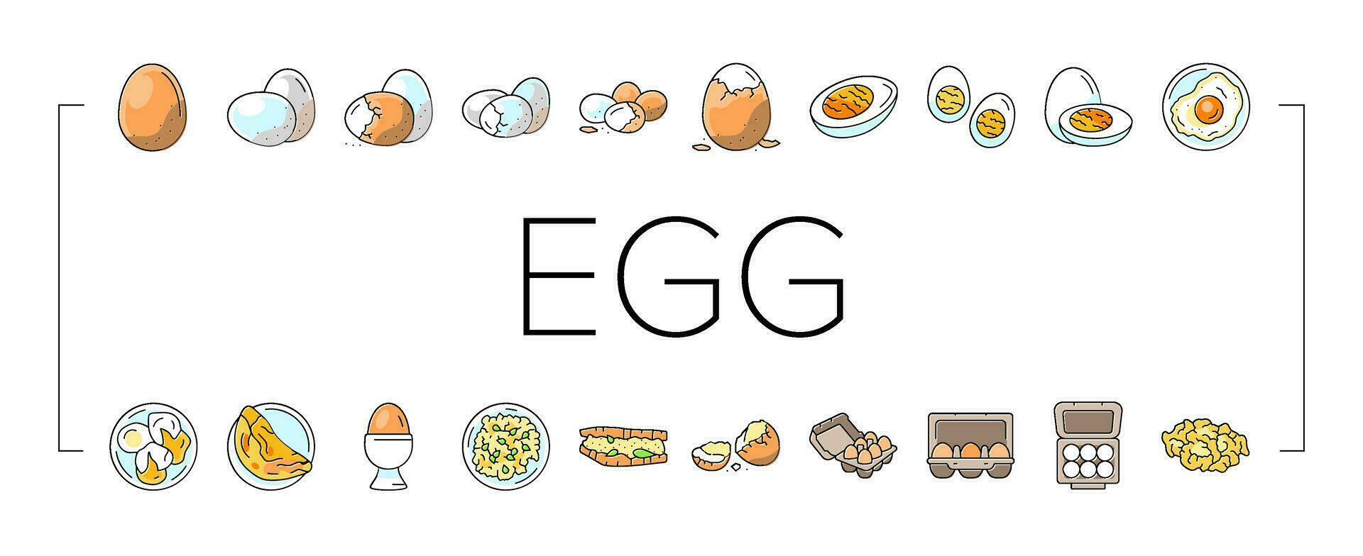 egg chicken hen food farm icons set vector