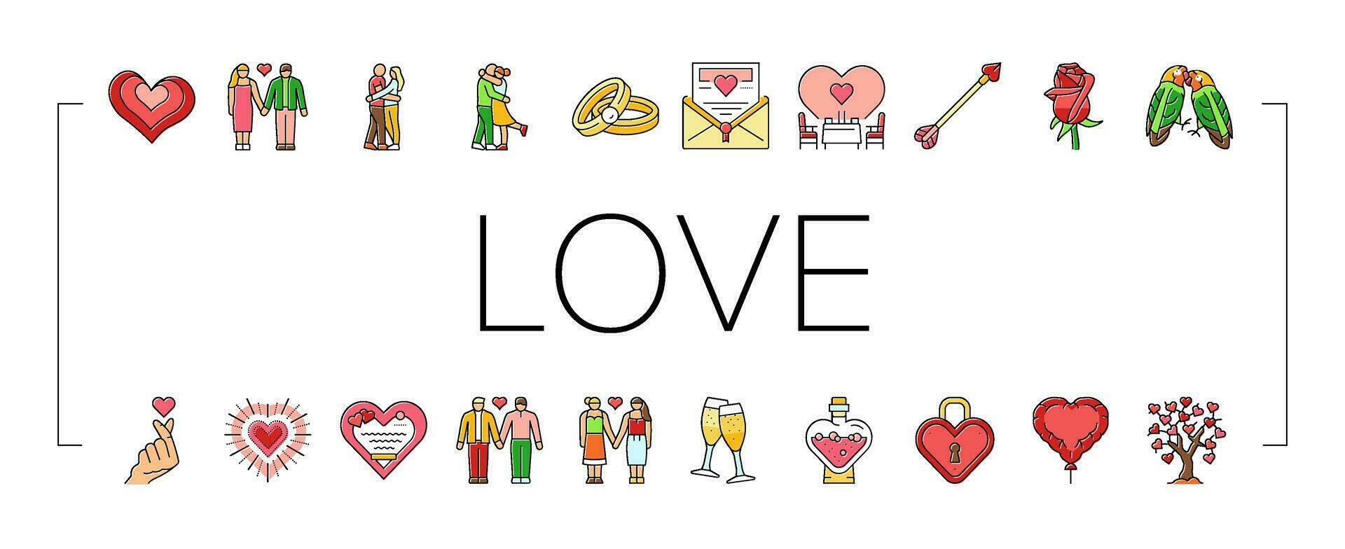 love heart valentine romantic icons set vector