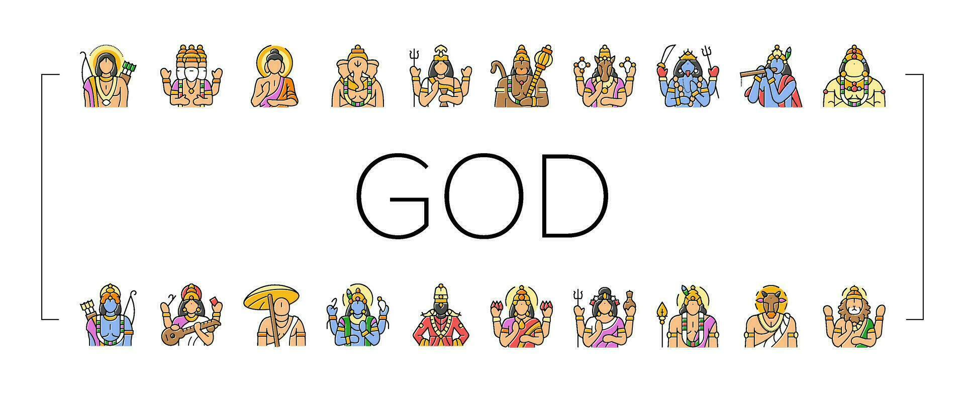 Dios indio hindú señor Krishna íconos conjunto vector