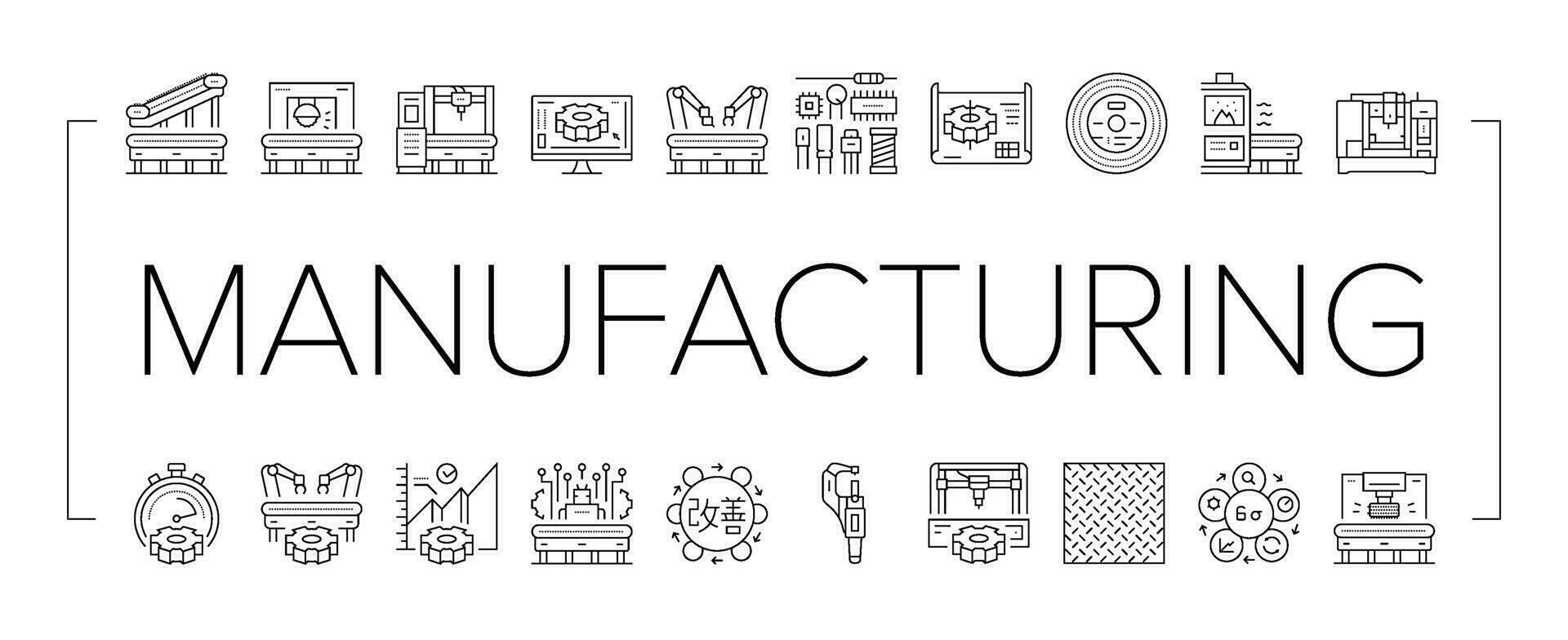 manufacturing industry factory icons set vector
