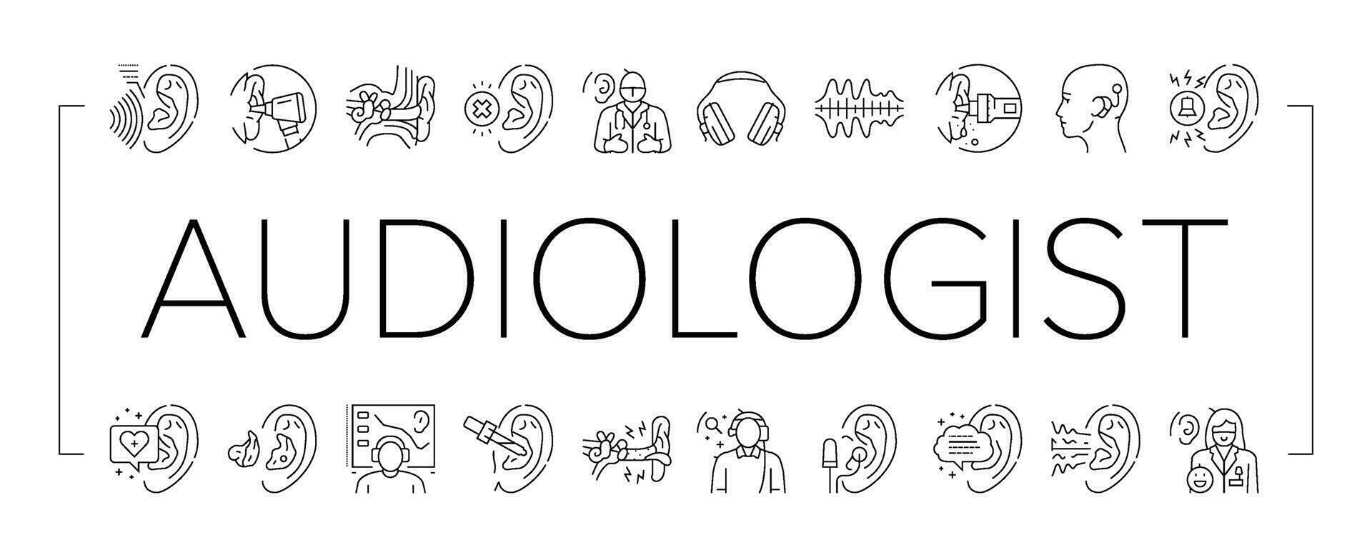 audiologist doctor ear deaf icons set vector