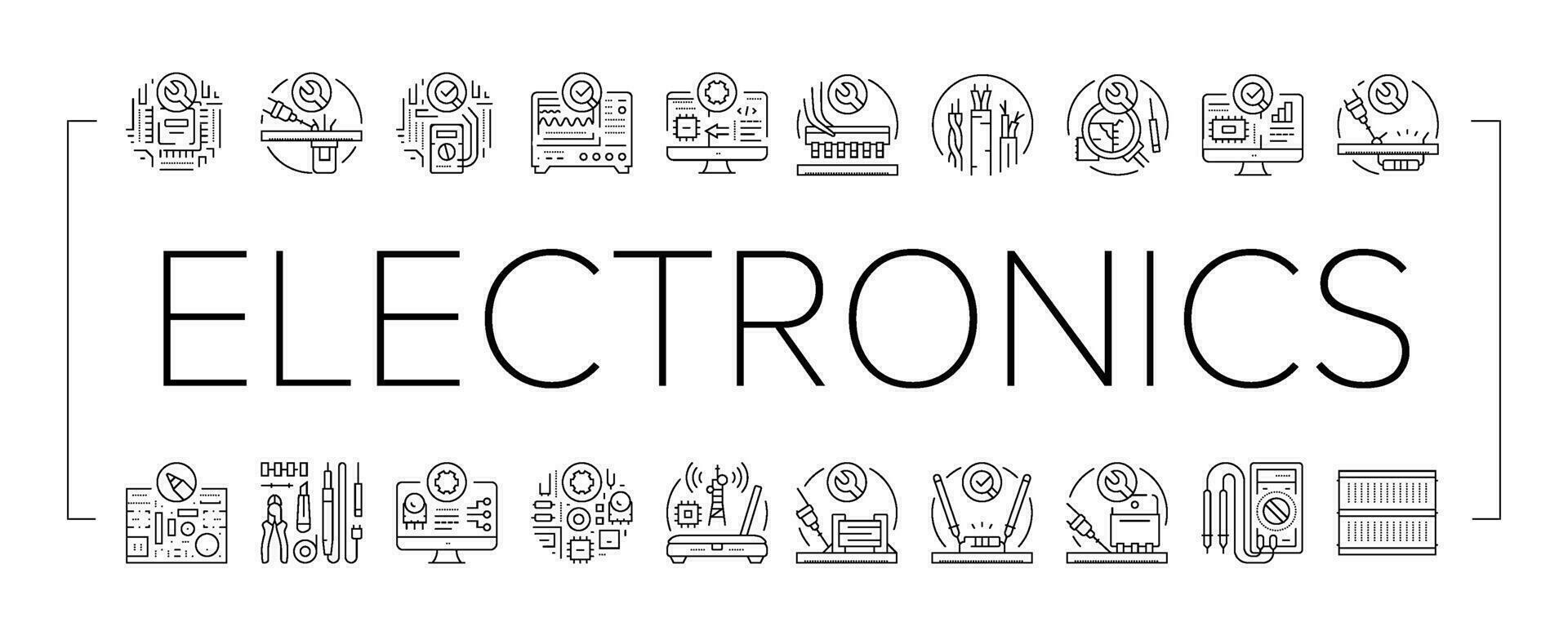 electronics technician technology icons set vector