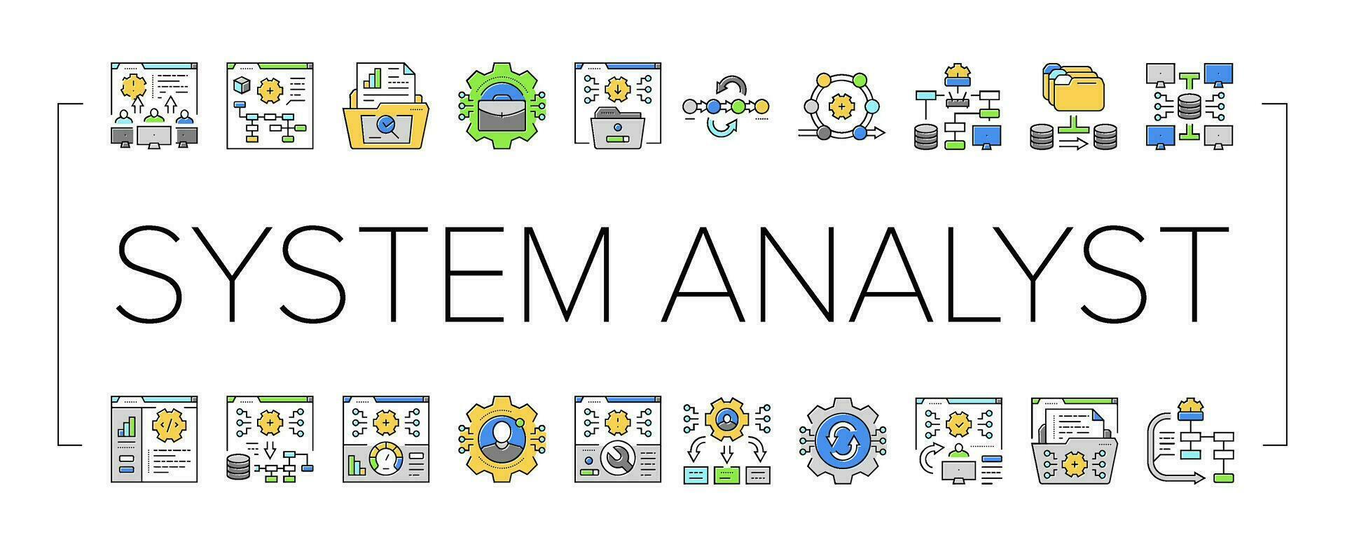 system analyst data icons set vector
