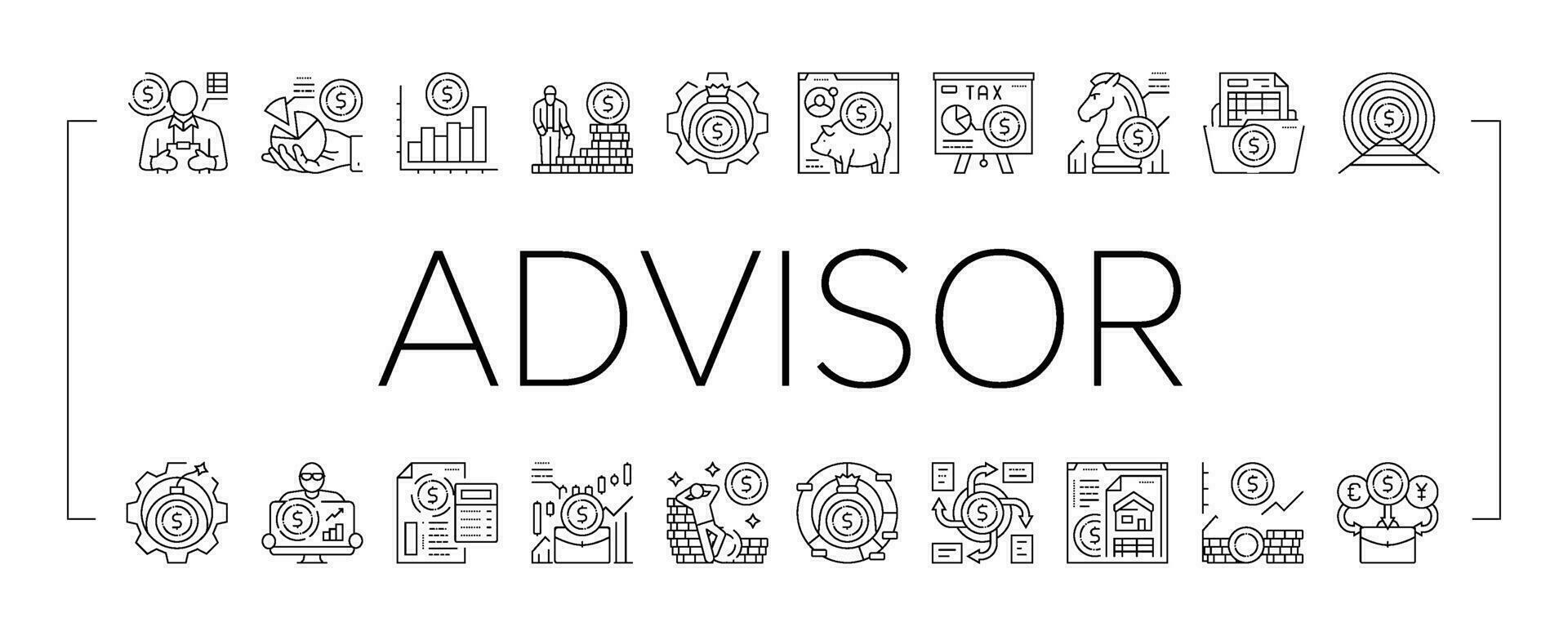 financial advisor meeting icons set vector