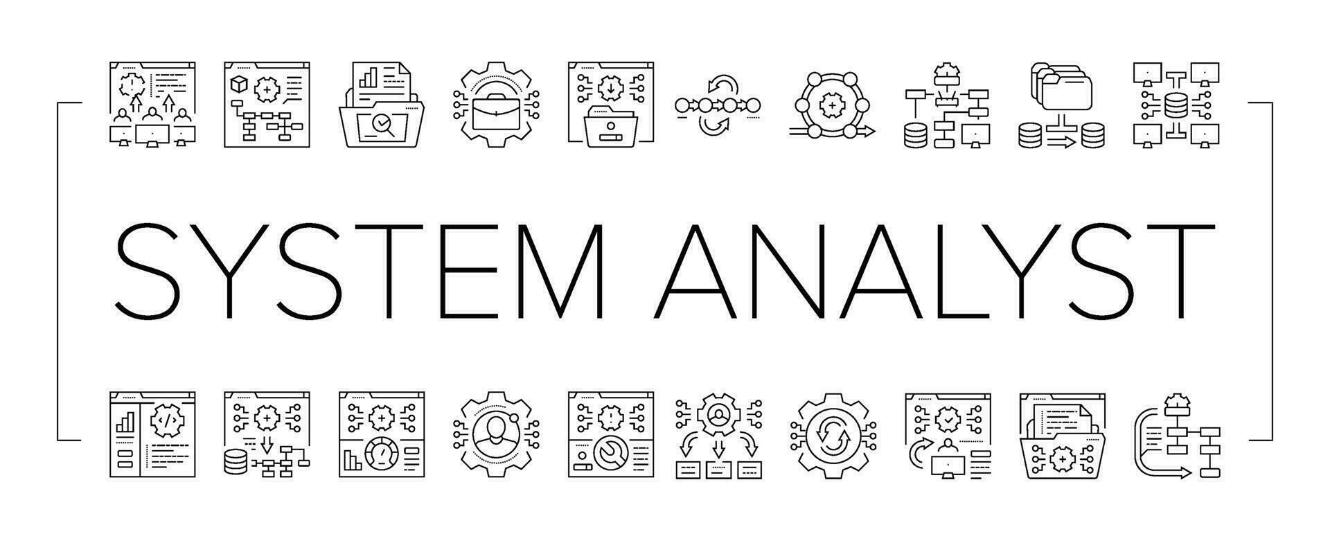 system analyst data icons set vector