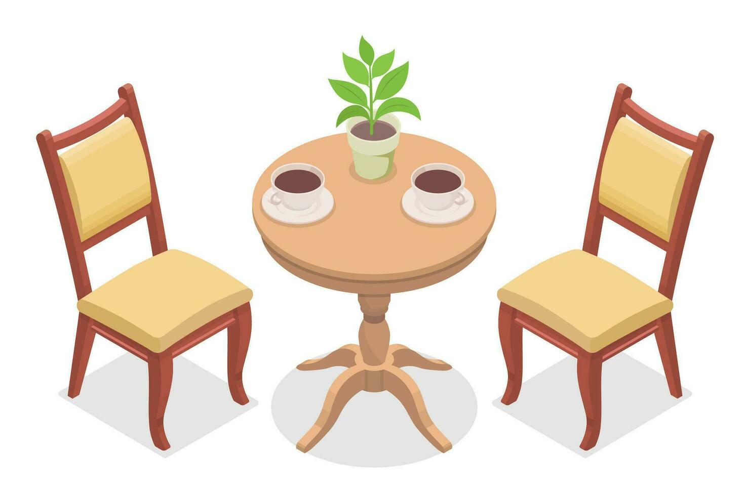 Isometric round table and two chairs vector illustration