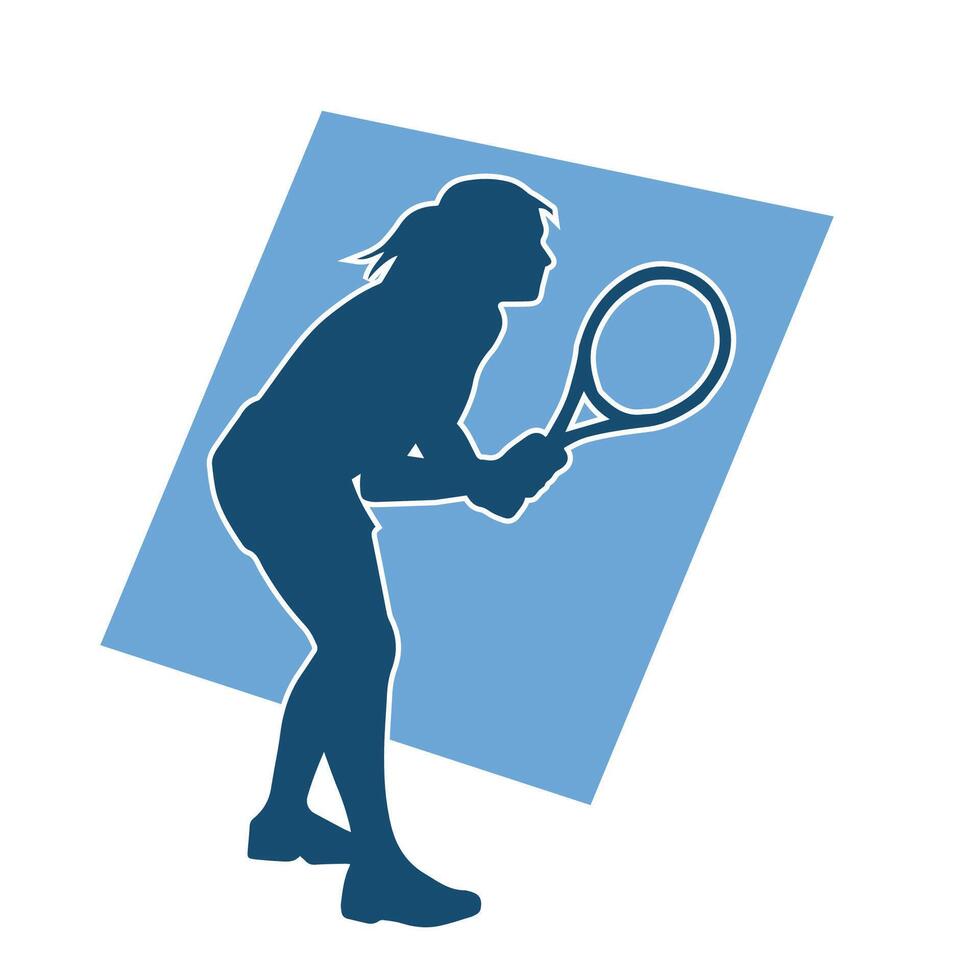 Silhouette of a female tennis player in action pose. Silhouette of a woman playing tennis sport with racket. vector