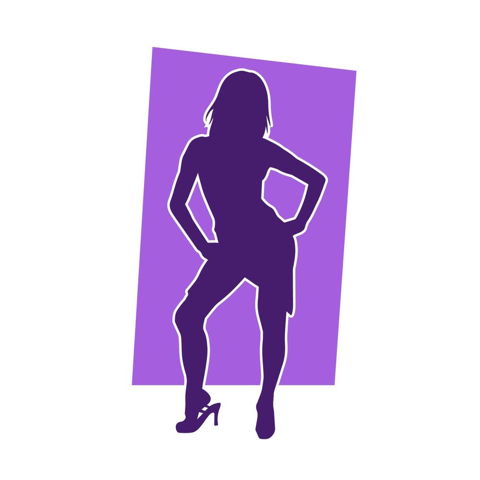 Silhouette of a young slim female model in tight outfit. Silhouette of a slim woman in feminine pose. vector