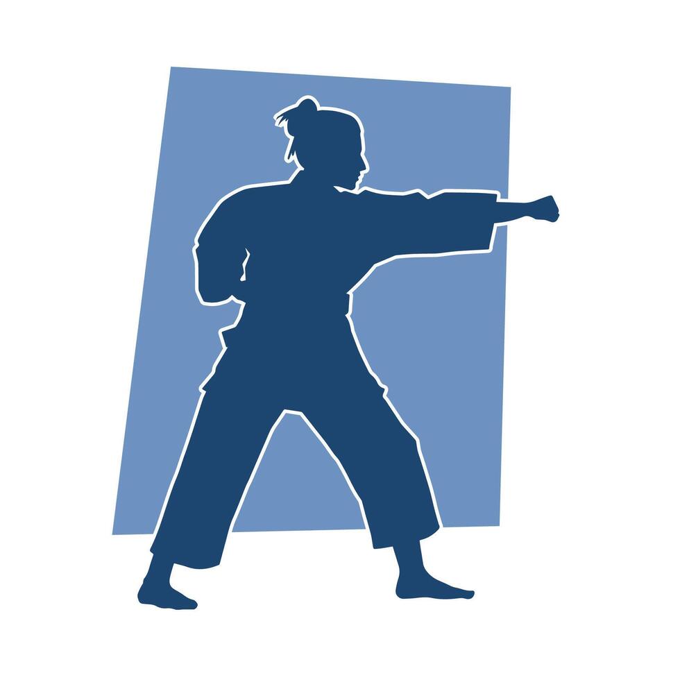 Silhouette of a slim female doing martial art pose. Silhouette of a martial art woman in action pose. vector