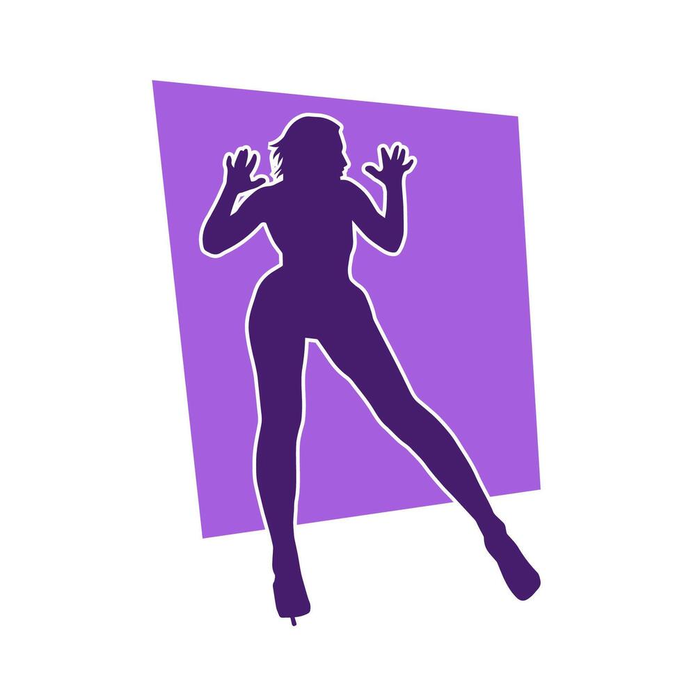 Silhouette of a slim female in dance pose. Silhouette of a woman dancing. vector