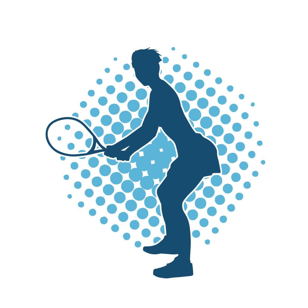 Silhouette of a female tennis player in action pose. Silhouette of a woman playing tennis sport with racket. vector