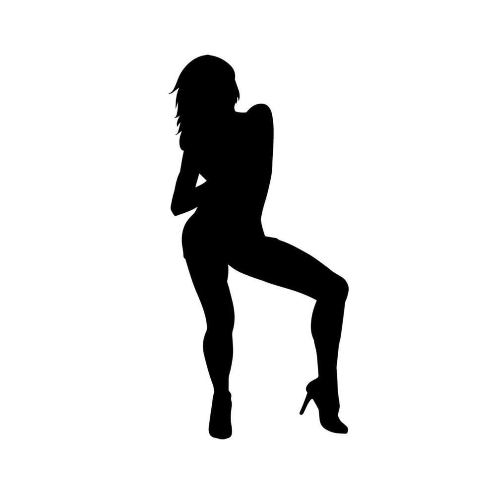 Silhouette of a young slim female model in tight outfit. Silhouette of a slim woman in feminine pose. vector