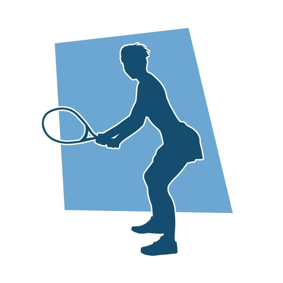 Silhouette of a female tennis player in action pose. Silhouette of a woman playing tennis sport with racket. vector
