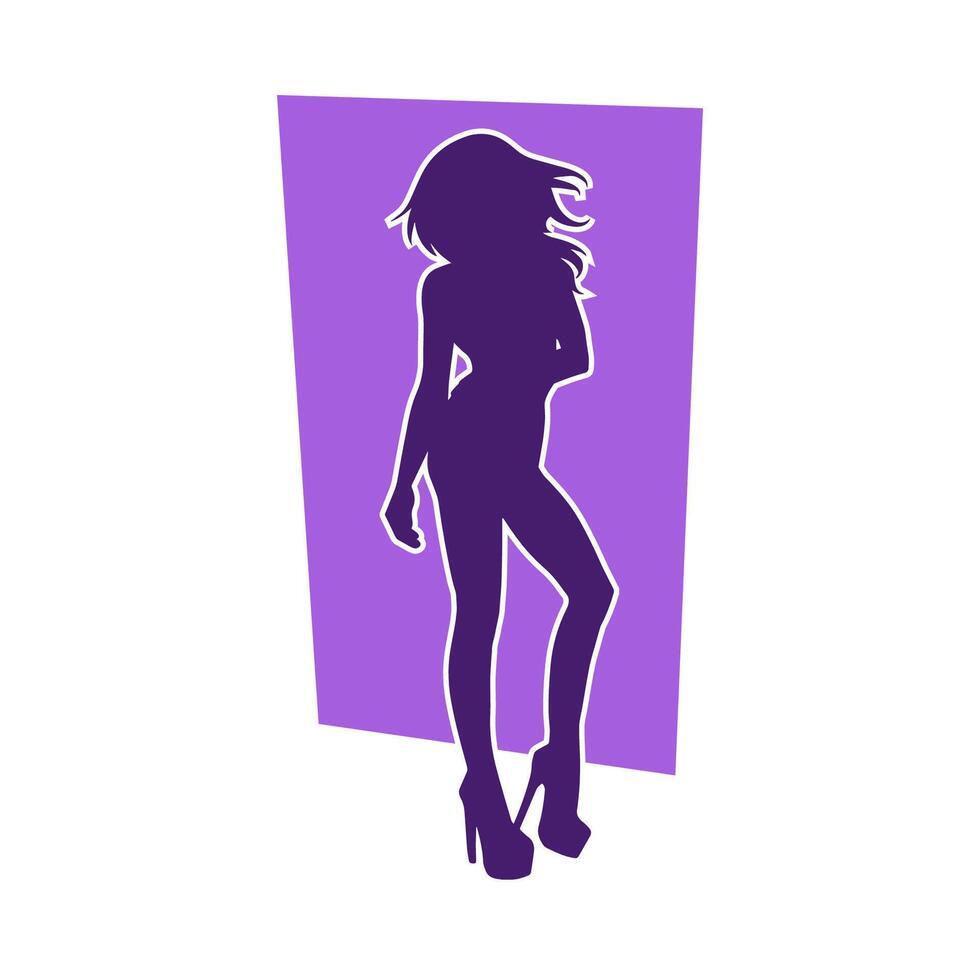 Silhouette of a young slim female model in tight outfit. Silhouette of a slim woman in feminine pose. vector